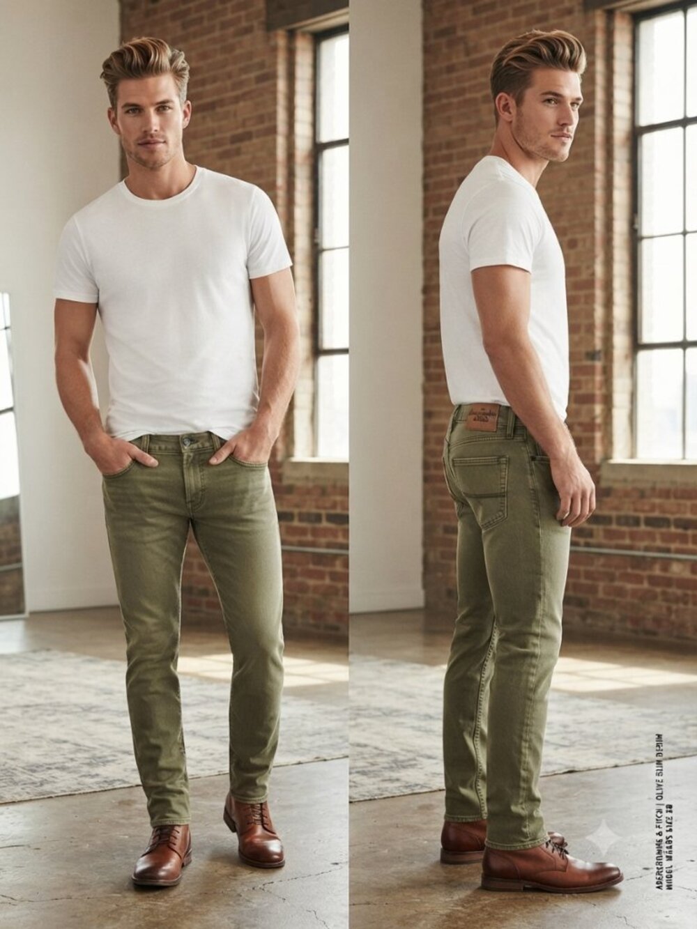 Abercrombie & Fitch Slim Jeans in Olive Green Denim - Size 28